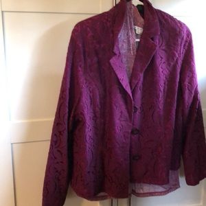 Raspberry or burgundy lace lined blazer by CAbi.